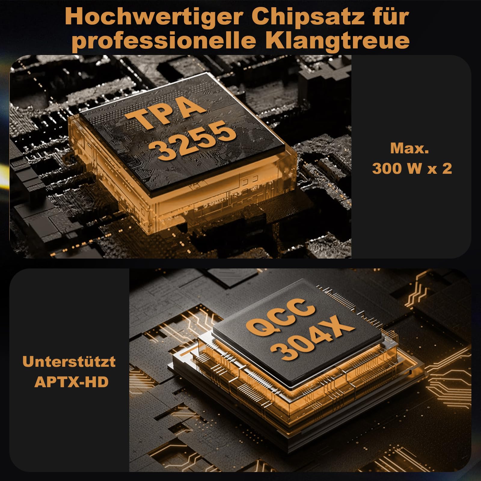 D1 2-Kanal Bluetooth Verstärker HiFi 300W×2 Stereo Amplifier mit HPF, VU-Meter, SUB Pre-Out, TRS-Eingang, Klangregelung & Fernbedienung