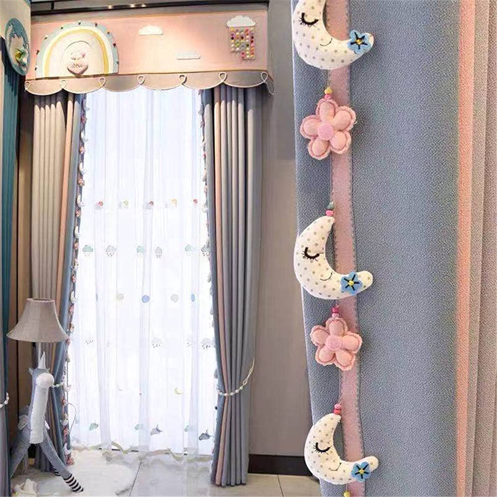 Frange en dentelle à suspendre avec pompons en forme de lune - Ruban tressé pour couture à la main - Décoration de chambre d'enfant - 3 mètres (#B)