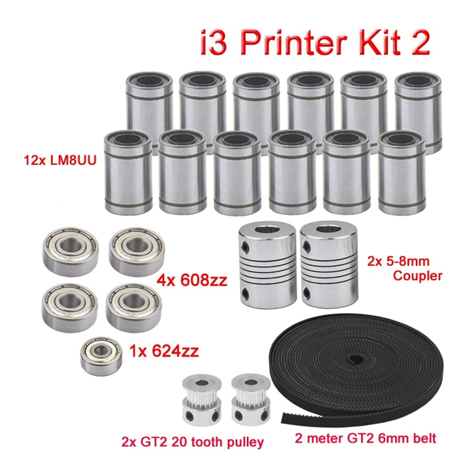 GT2 Riemen-/Riemenscheiben-/Lager-Set, kompatibel mit Prusa