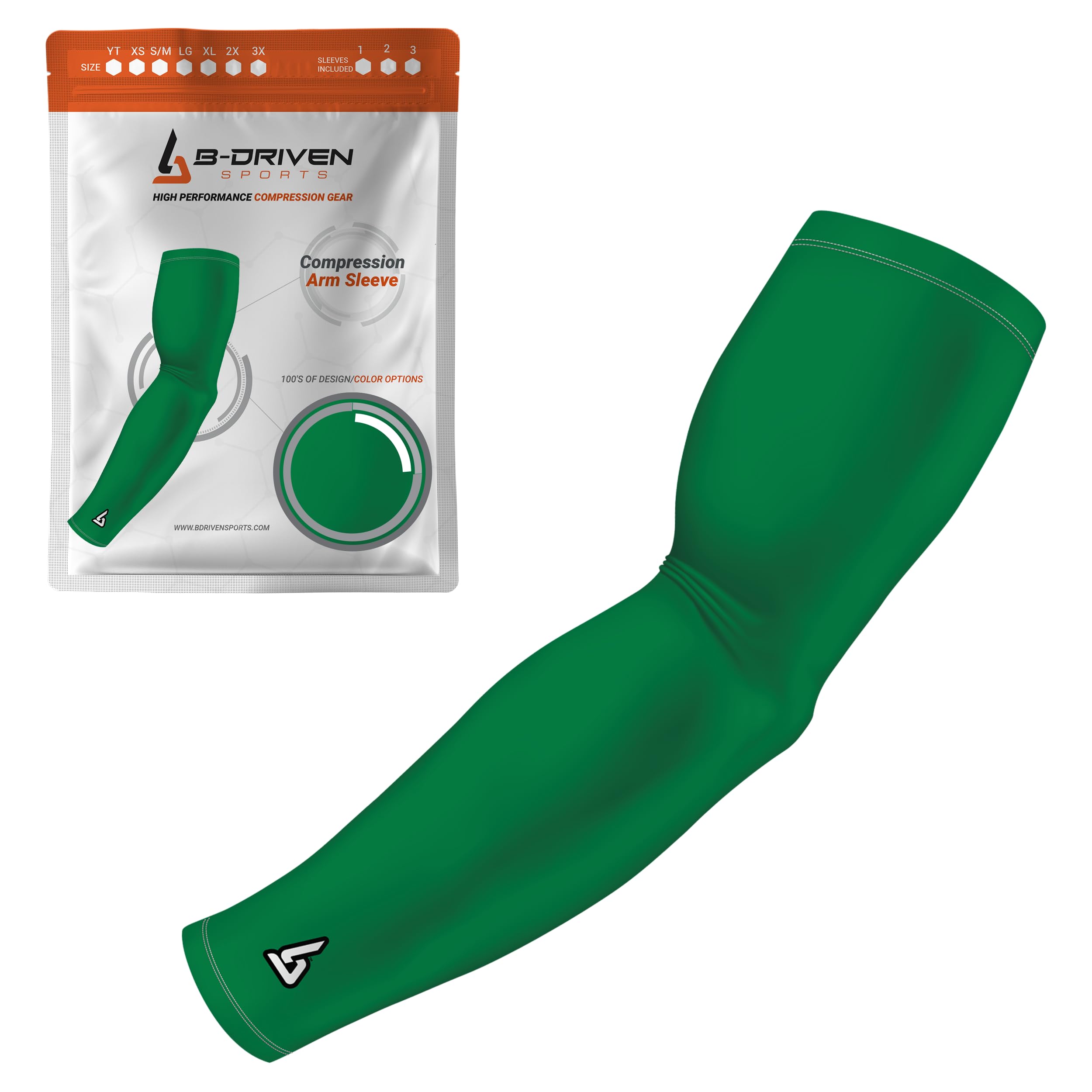 B-Driven Sports Pro-Fit Compression Arm Sleeve - Athletic Baseball Basketball, Football, Softball, Running, Gaming (1pc)