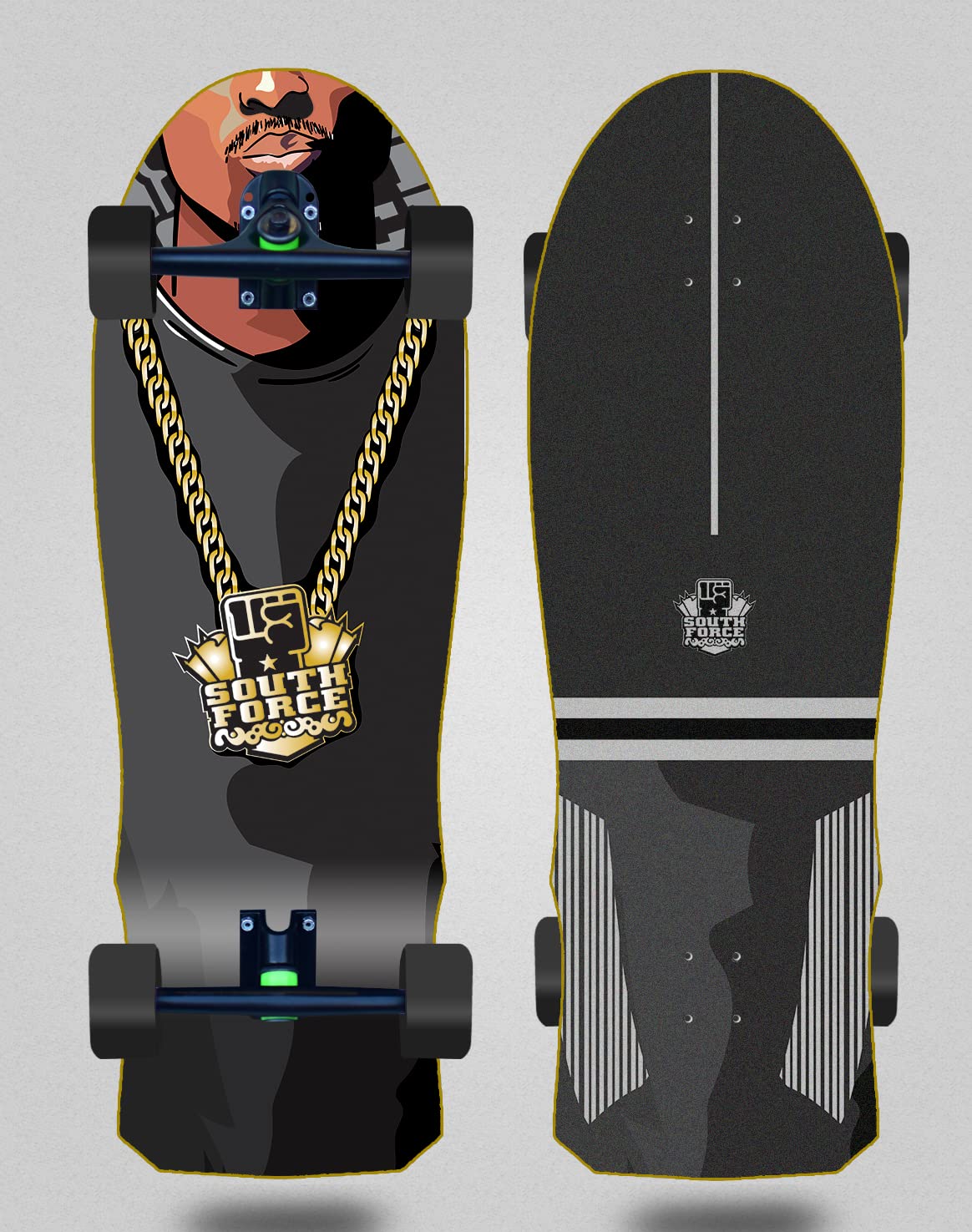 South Force Cruiser monopatin Skate Skateboard with Longboard Trucks 180mm - Ghetto Claus 10x30