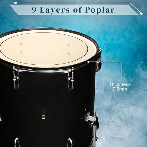 Miniatura 5 de Ktaxon Juego de batería para adultos de 22 pulgadas, kit de 5 piezas de tamaño completo con soportes de platillo, soporte de sombrero, palos, pedal