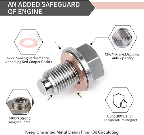 Miniatura 9 de DEEFILL Tapón magnético de drenaje de aceite M12 x 1.5 de acero inoxidable con arandela de cobre compatible con BMW, Benz