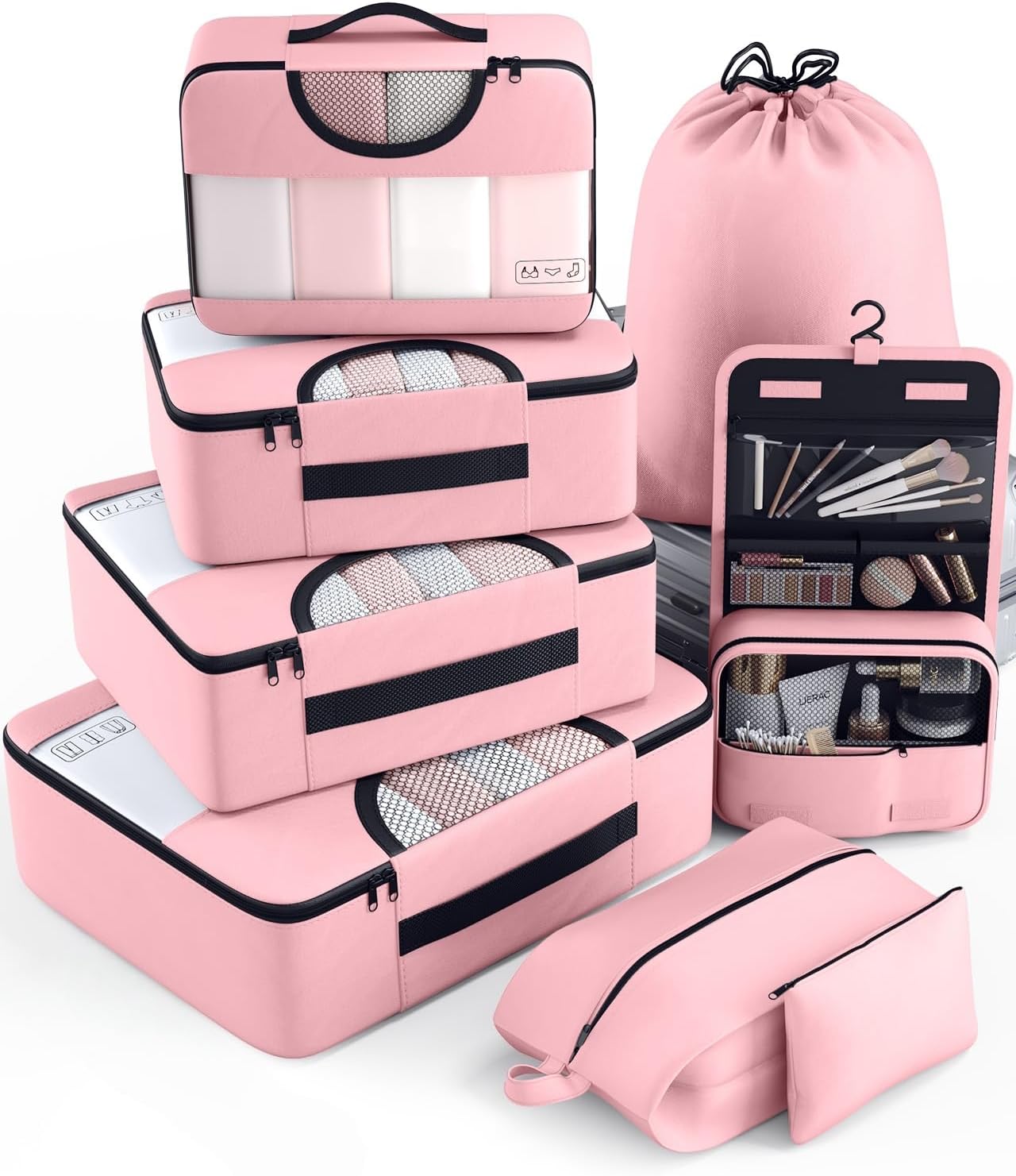 Veken 10 Set/8 Set /6 Set Packing Cubes for Travel Essentials, Suitcase Organizer Bags in 4 Sizes, Carry-On Luggage Accessories with Large Laundry Bag, Must-Have for Airplane, Road Trip & Camping