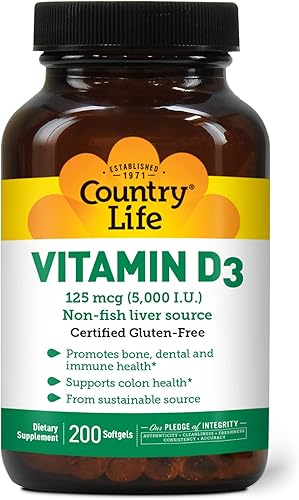 Country Life Vitamina D3 5000 IU 200-Softgel Country Life Vitamina D3 5000 IU 200-Softgel