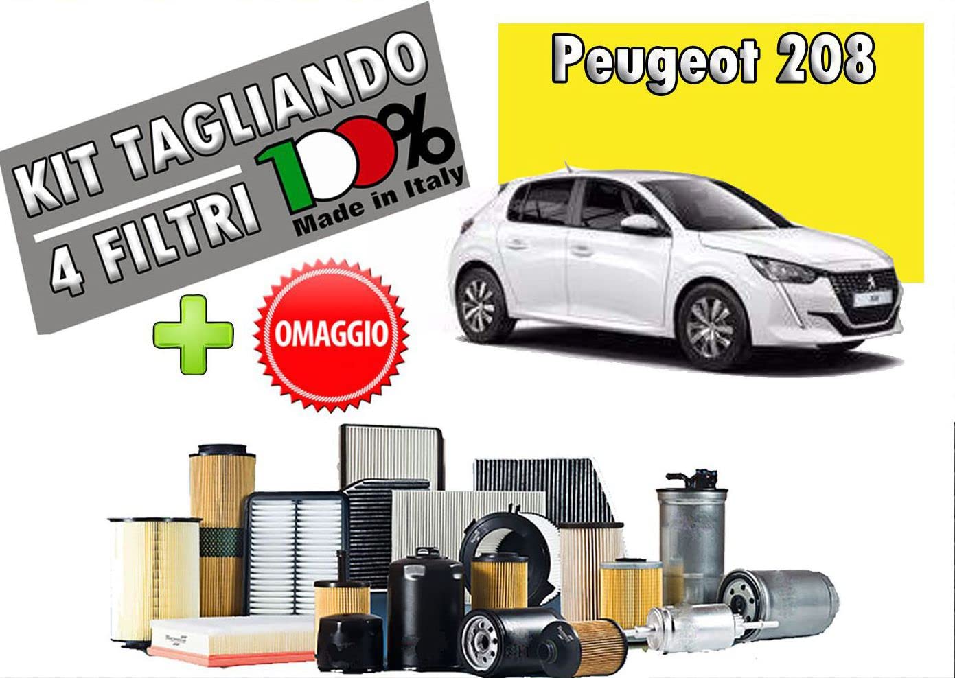 KIT Tagliando 4 Filtri Compatibile per Peugeot 208 I CA_, CC_ 1.6 HDi 1560 ccm, 85 KW, 116 PS dal 2014/04-2020/12 + Omaggio