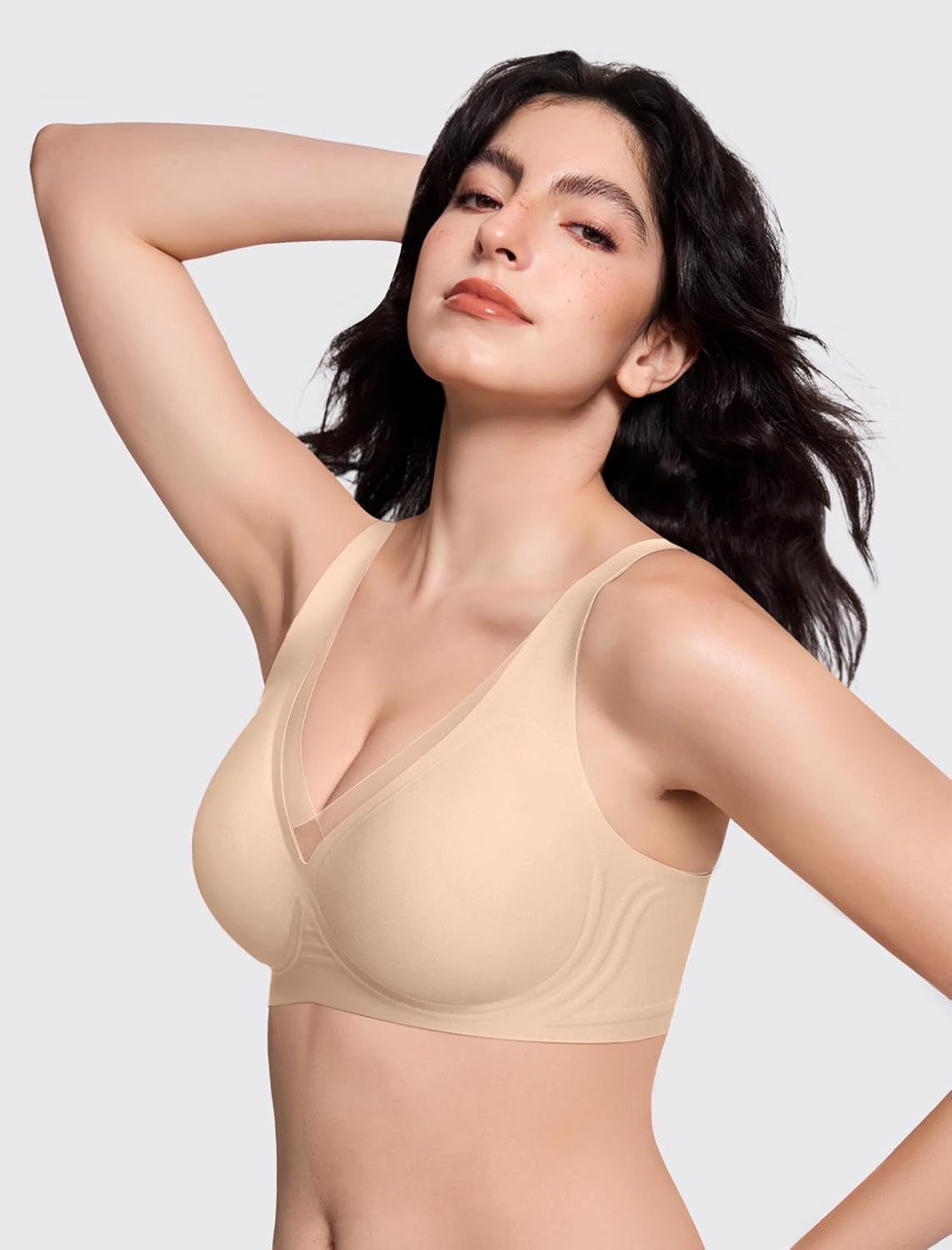 Deep V Wireless Jelly Bras for Women No Underwire Seamless Push Up Comfortable Tshirt Bralettes Everyday Bra - Image 2