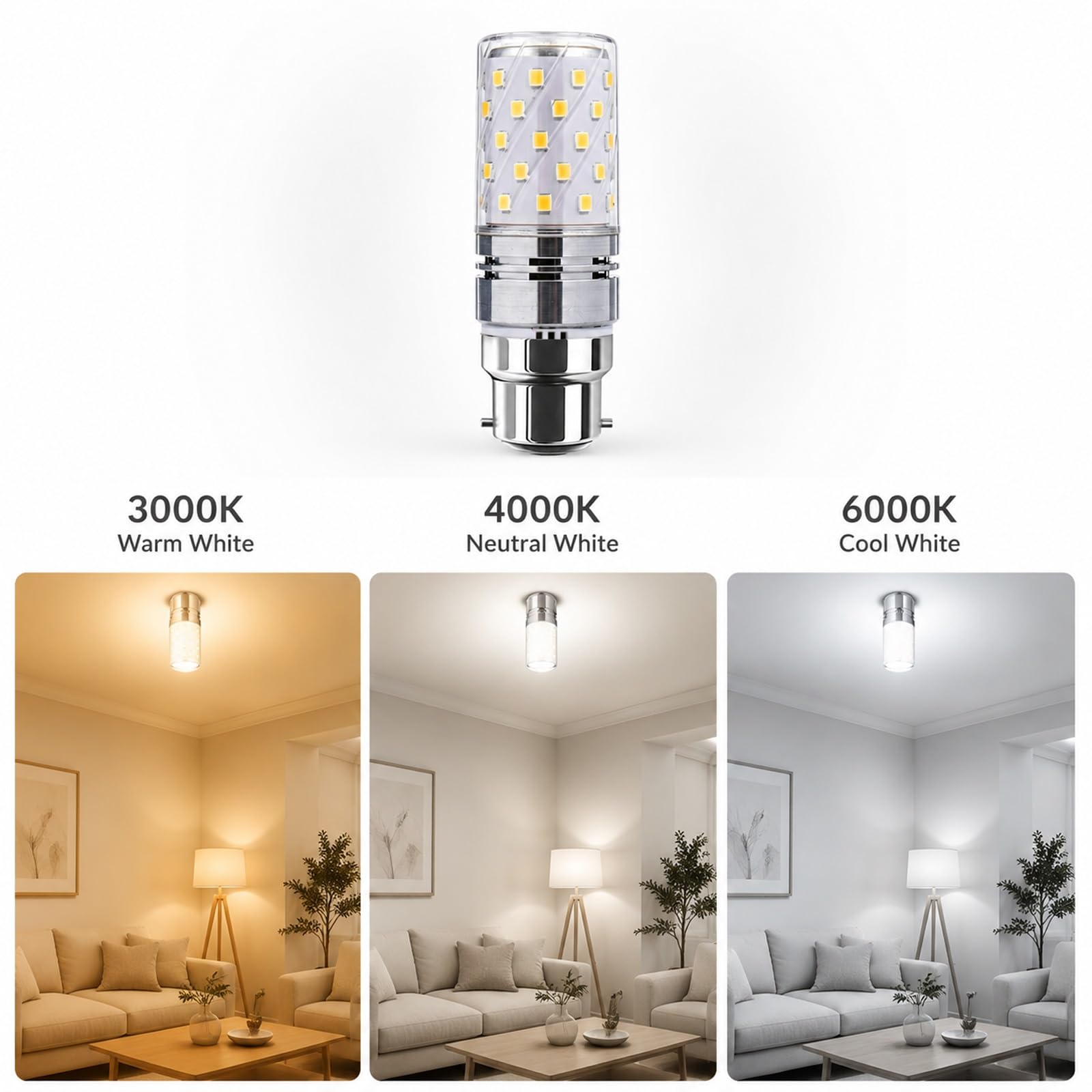 Ampoule LED Mais Culot Baïonnette B22 12W Equivalent 120W Non Dimmable Sans Scintillement IRC 80+ Economie D Energie Longue Duree Pour Chambre Salon Cuisine(Cool White 6000K,5 Pack)