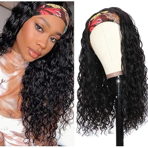 Headband Wig Human Hair Water Wave Headband Wigs For Black Women Brazilian Virgin Hair Wet and Wavy Headband Wig Glueless Machine Made Headband Wigs 150% Density (18 Inch)