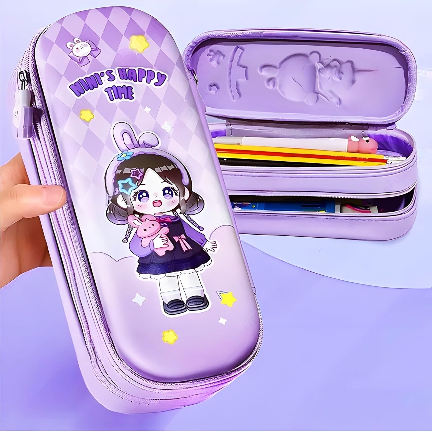 Umadiya Premium Double Layer Girl Pencil Case 3D Cover Eva Space Doll Theme Large Capacity Pencil Zipper Pouch Bag Compass School Organizer Students Kids Stylish Pen Holder Stationery Box(Girl) 2