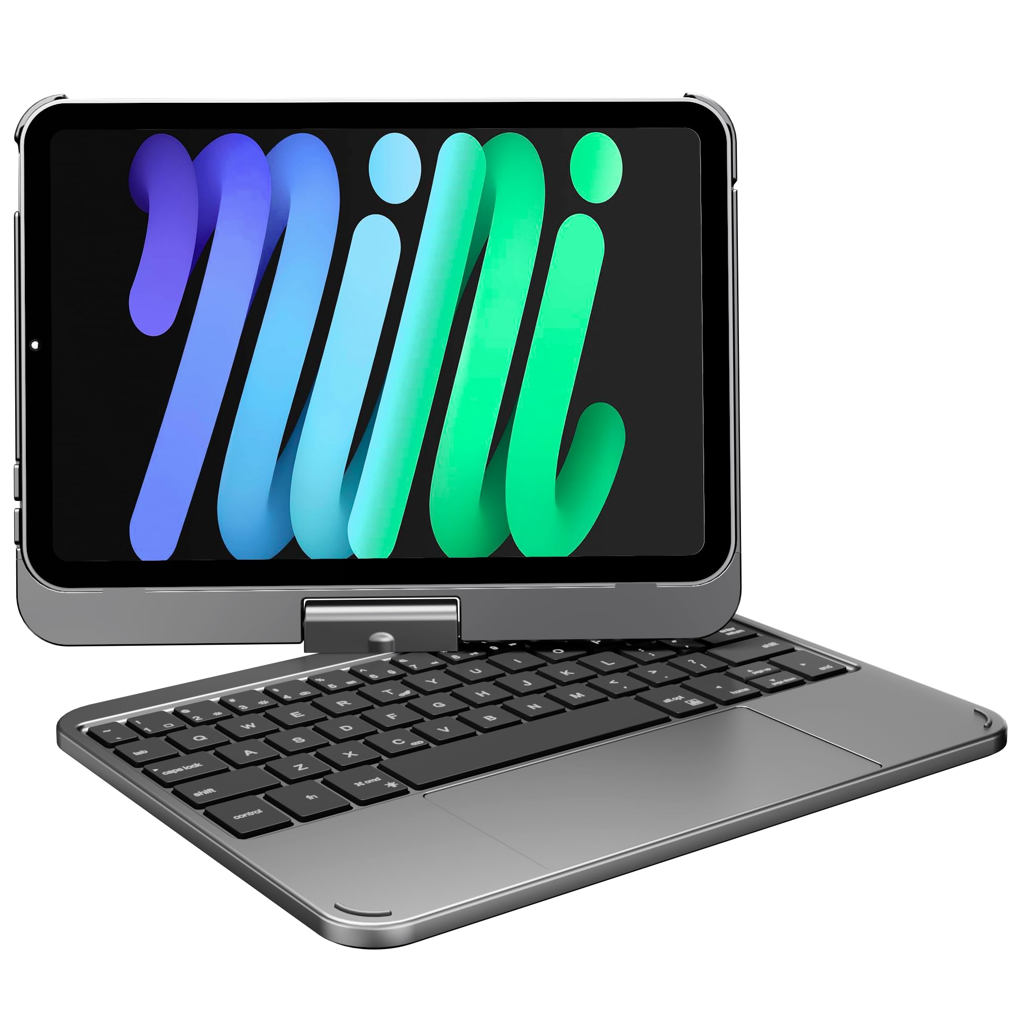pekarejue Keyboard Case for Apple iPad mini 7th Gen (A17 Pro)/ iPad mini 6th Generation: Compact Smart Rotatable Cover Multi-Touch Trackpad, RGB Backlight for Teens and Students, Space Gray