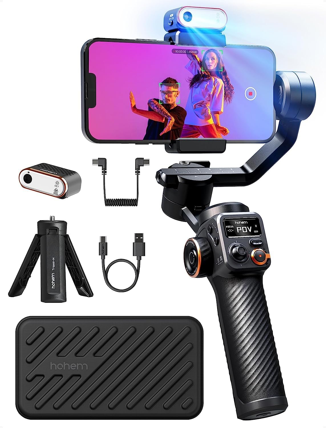 hohem iSteady M6 Kit 3-Achsen-Handy Stabilisator, Gimbal Smartphone | mit Magnetischer AI-Tracker, Einstellbares CCT/RGB-Fülllicht, 0,91 Zoll OLED-Display, Max. Nutzlast 400g, Gimbal für Volgging