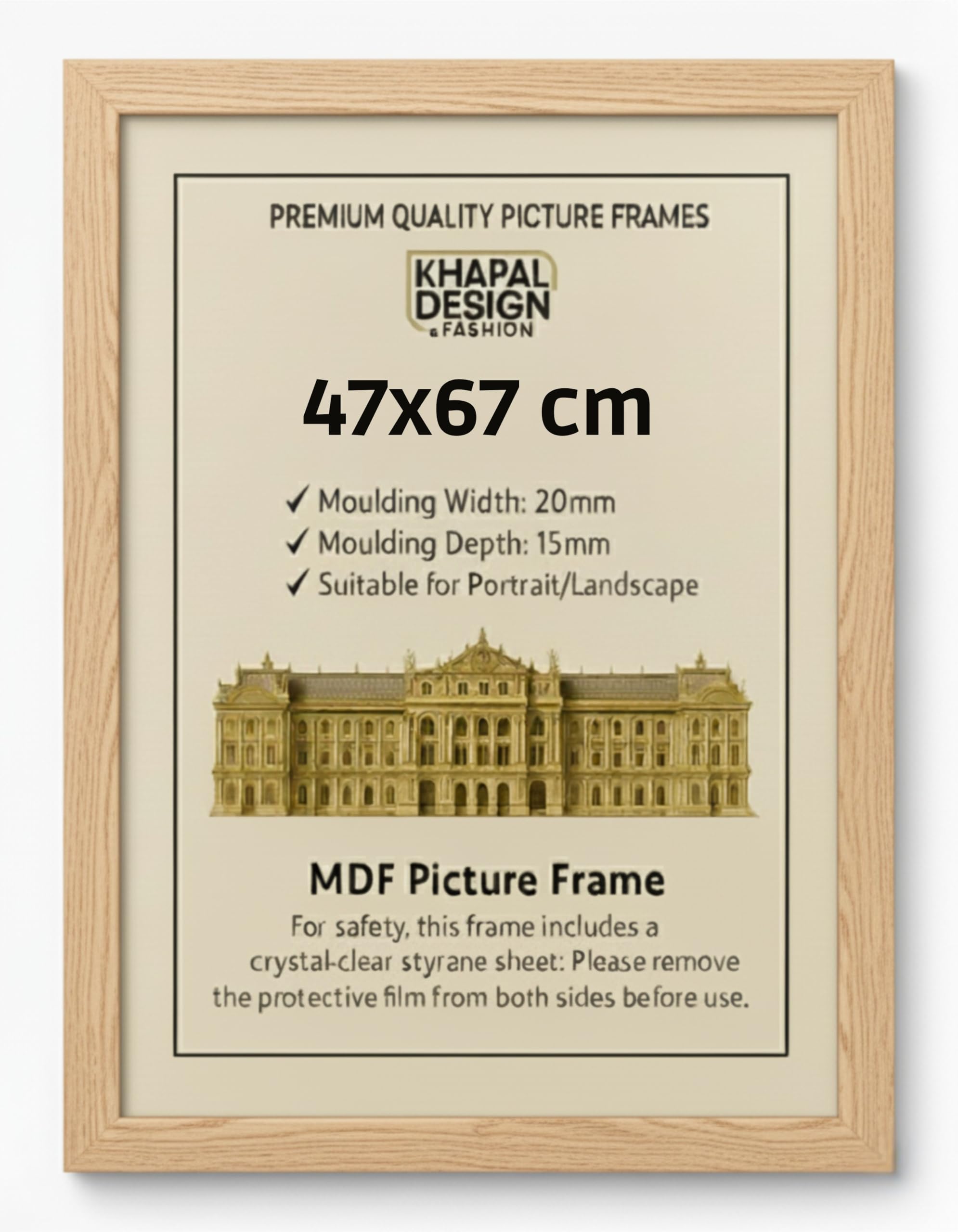 Khapal Design & Fashion Pine 47X67 Cm Picture Frame – Mdf Photo Framet | Posters Prints Certificates Home Office Gallery Décor - (Pine)