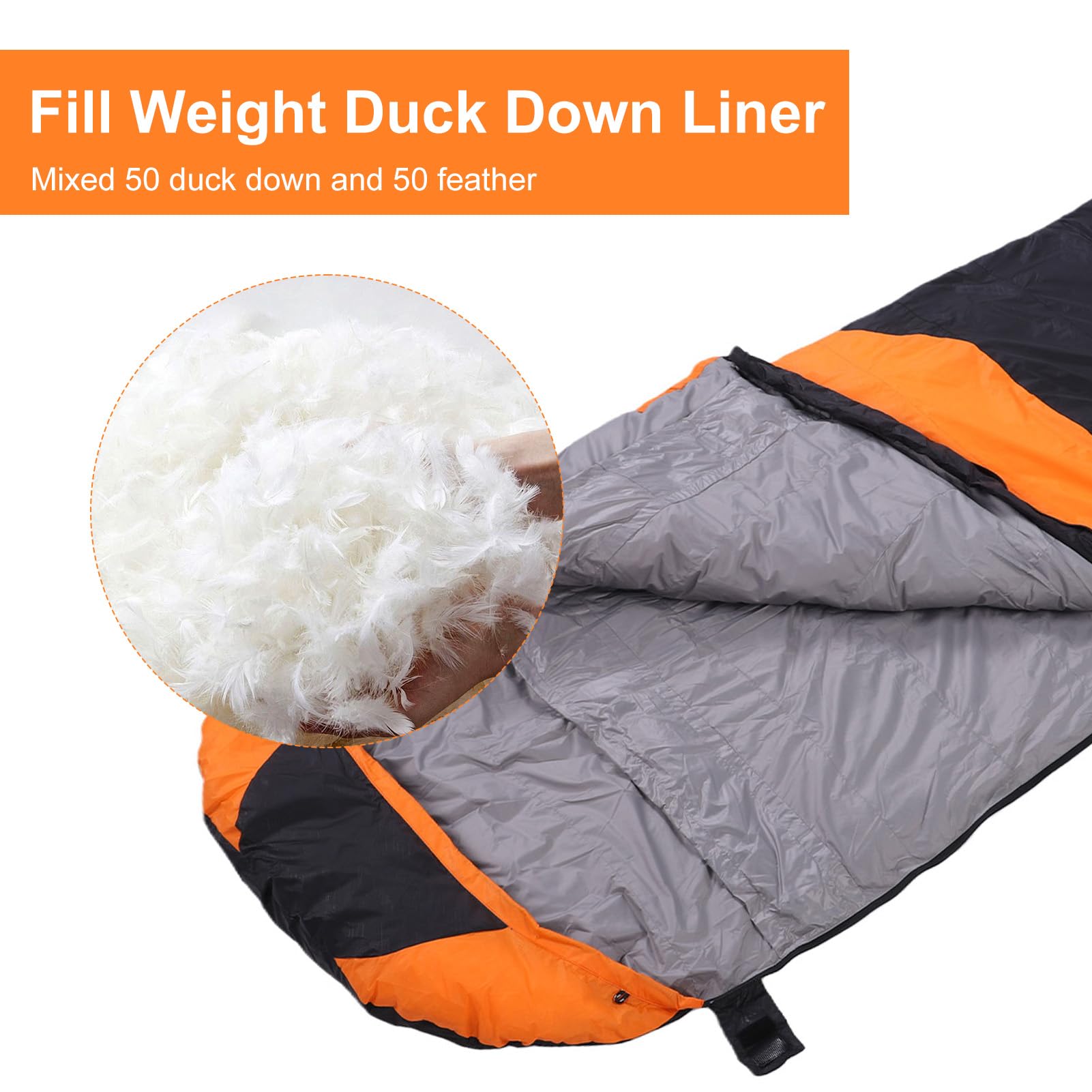 Saco de Dormir de Plumas, Saco Dormir con Mochila Invierno, con sobre Compacto para Acampar en Invierno, Senderismo, Viaje, 210 X 80 Cm