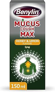 Benylin Mucus Cough Max, Honey and Lemon Flavour, Reduce Cough Intensity from Day 1, Cough Medicine for Adults, 100 mg/5 ml Syrup, 150 ml
