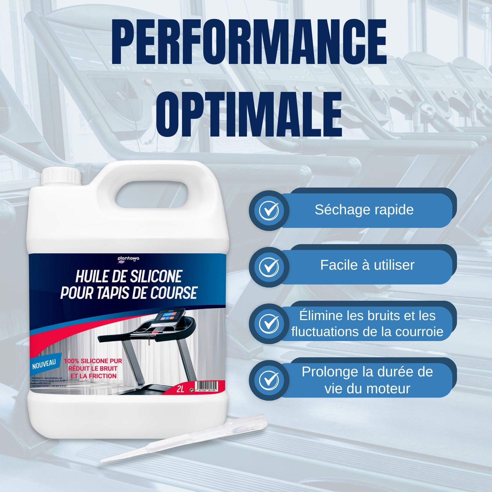 Plantawa Huile de Silicone pour Tapis de Marche 2L | Réduit le bruit et la friction et Maximise la performance. 100% Pure Lubrifiant Silicone. Préserve la durabilité du tapis de course.
