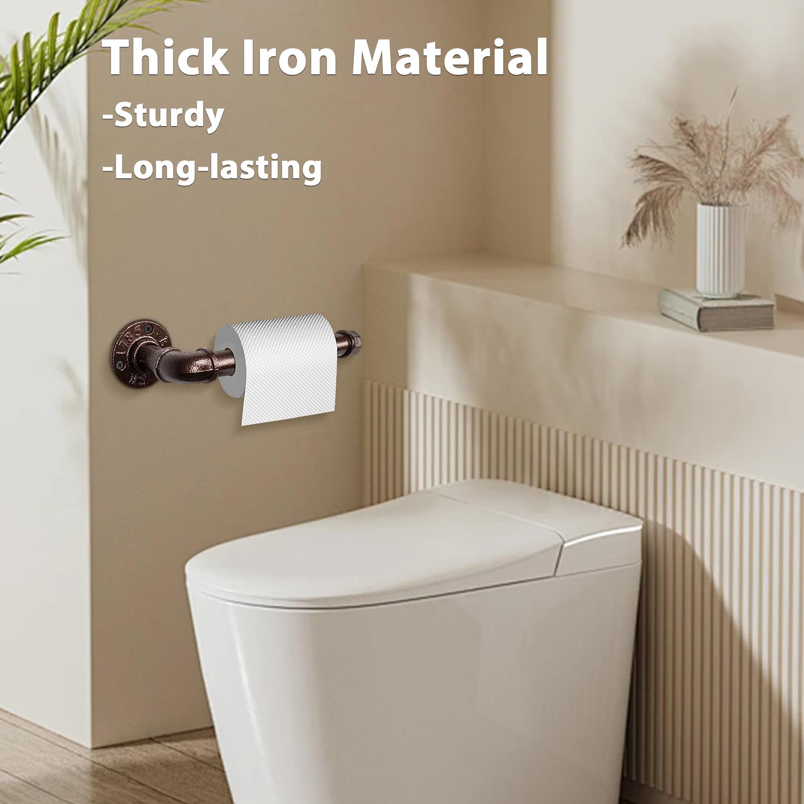 NearMoon Industrial Pipe Toilet Paper Holder, Heavy Duty DIY Toilet Roll Holder for Bathroom, Living Room and Kitchen, Vintage Rustic Iron Style Rustproof Bath Hardware, Wall Mounted (Bronze) — Amazon image 5