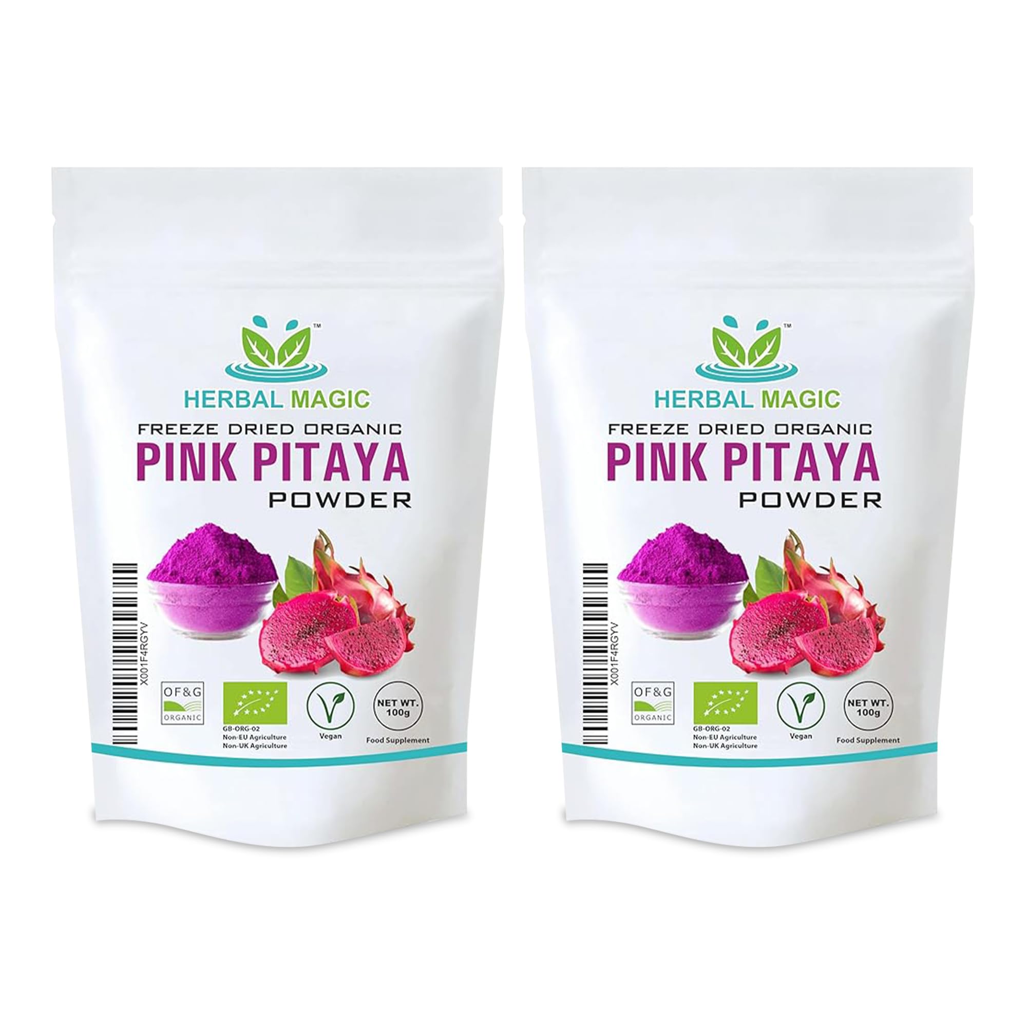 Herbal Magic's Organic Dragon Fruit(Pink Pitaya) Powder Freeze Dried - Rich & Vibrant Smoothies, Shakes, Juices, Baking, Cuisines - irresistibly Delicious - for an Active Lifestyle -100g (Pack of 2)