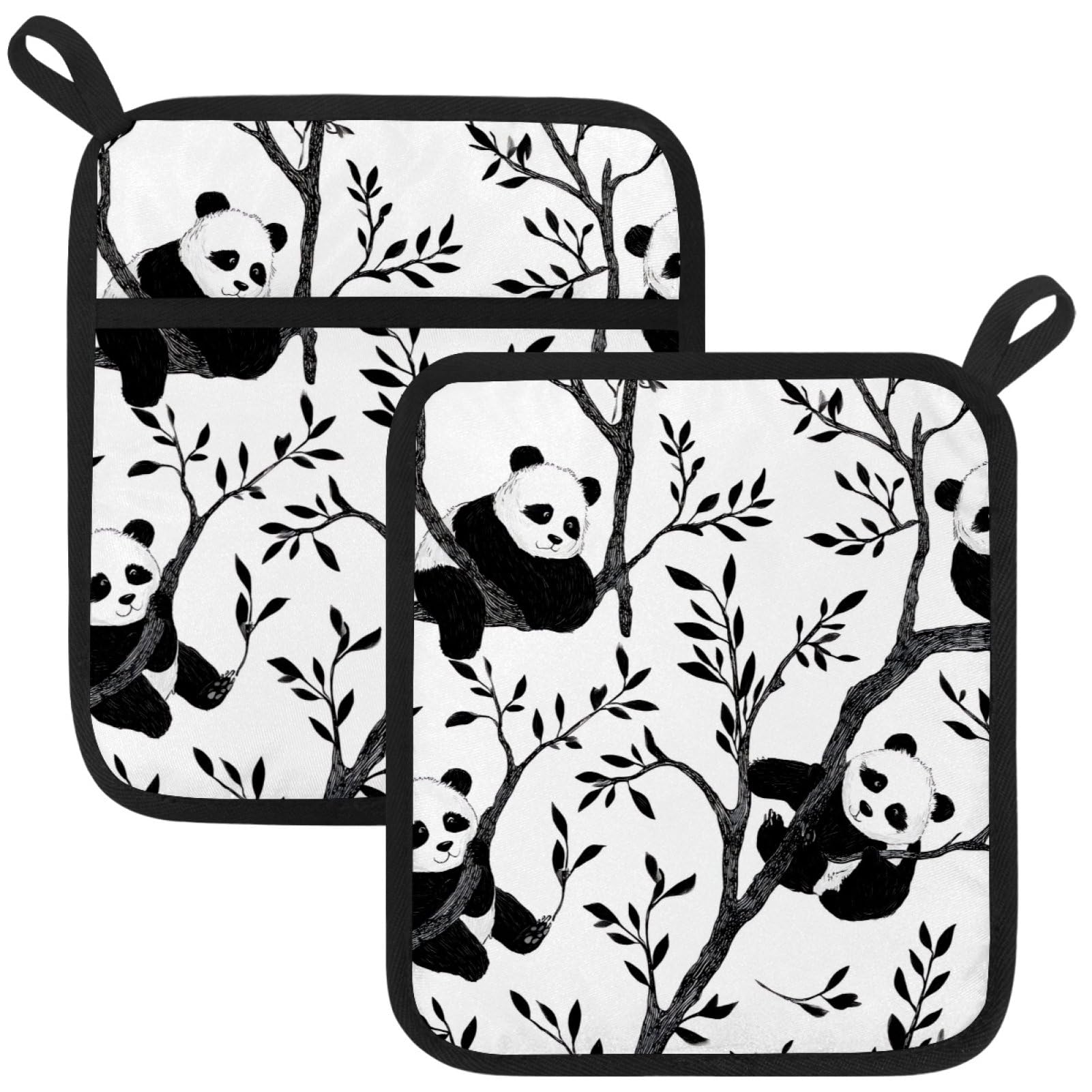 VAPOKF Panda Kitchen Hot Pot Holder, Pot Holders Heat Resistant Pot Holder with Pocket Heat Resistant Trivets for Hot Pans Cotton Pot Mitts for Kitchen Cooking Baking