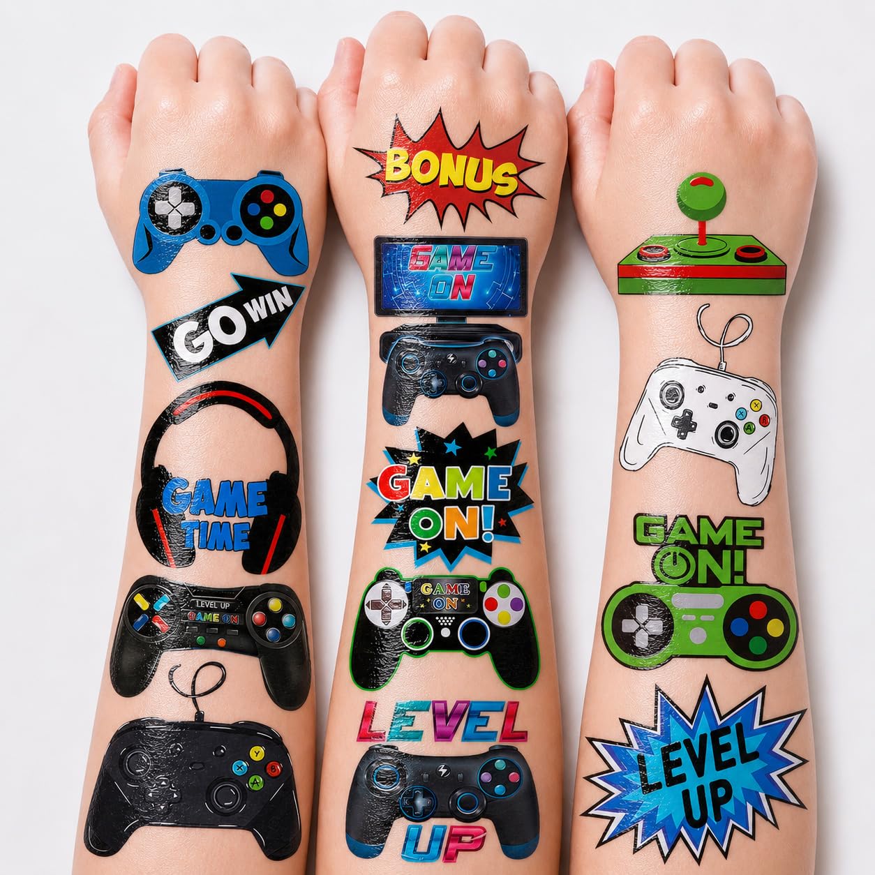 60 PCS Video Game Pre-Cut Temporary Tattoos Themed for Kids Birthday Party
