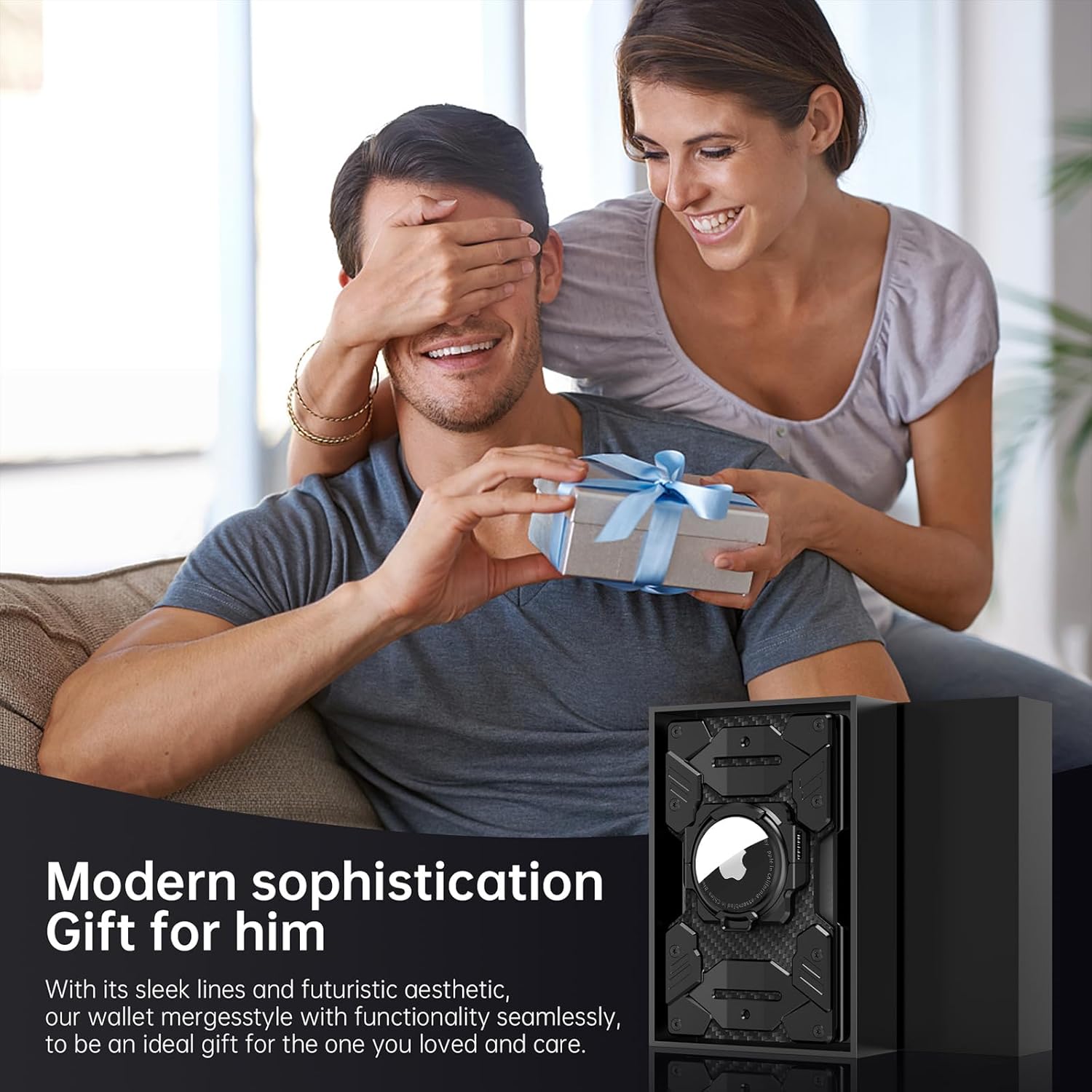 Minimalist Wallet for Men with Airtag Holder - Mech Design, Carbon Fiber and Aluminum, RFID Blocking, Credit Card Holder, Compact Wallet with Money Clip(Black) - Image 6