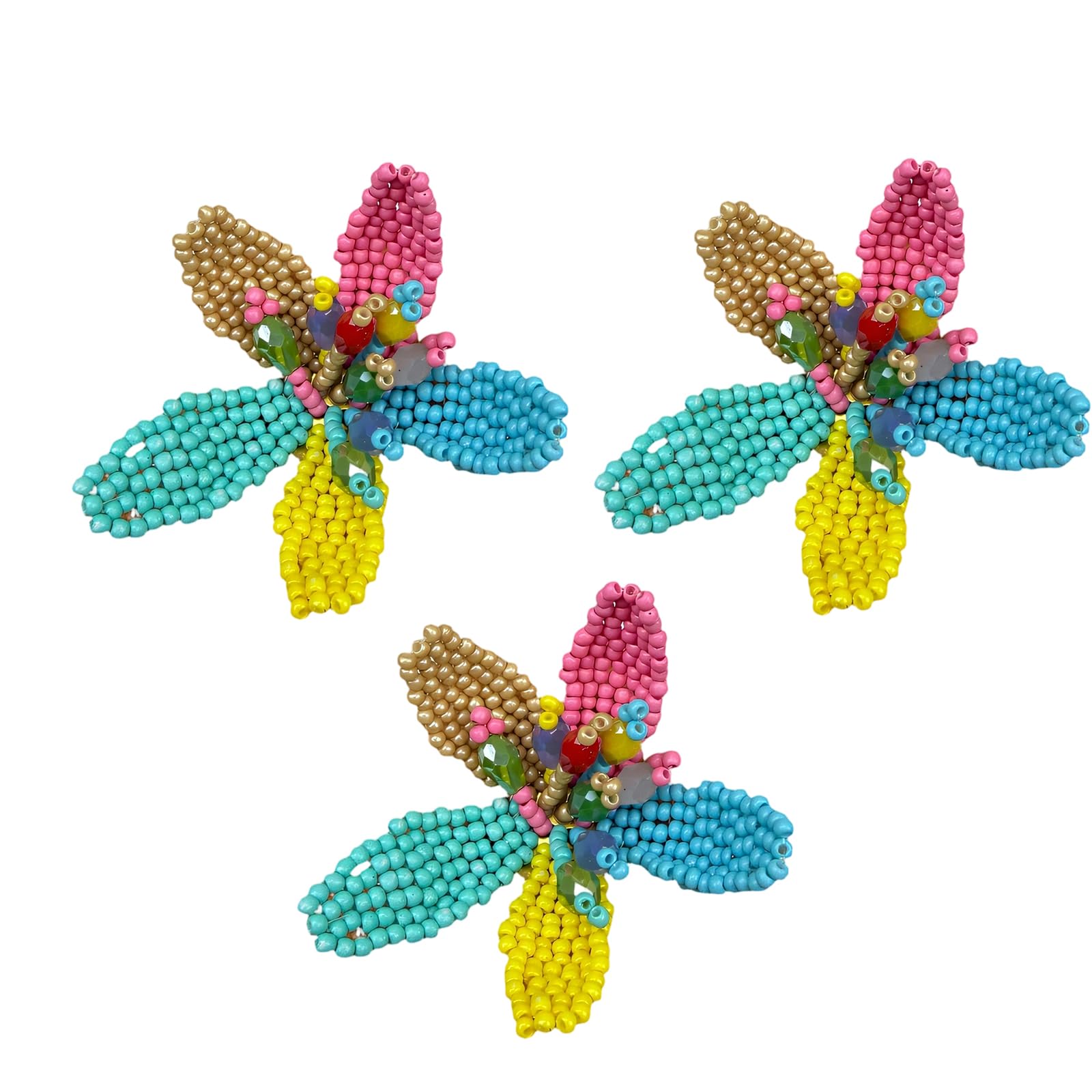 Tsophreniq 3Pcs Bead Flower Appliques Alloy Beaded Flower Charm for Sewing Craft Shoe Bag Garment Embellishment Colorful Stone Beads