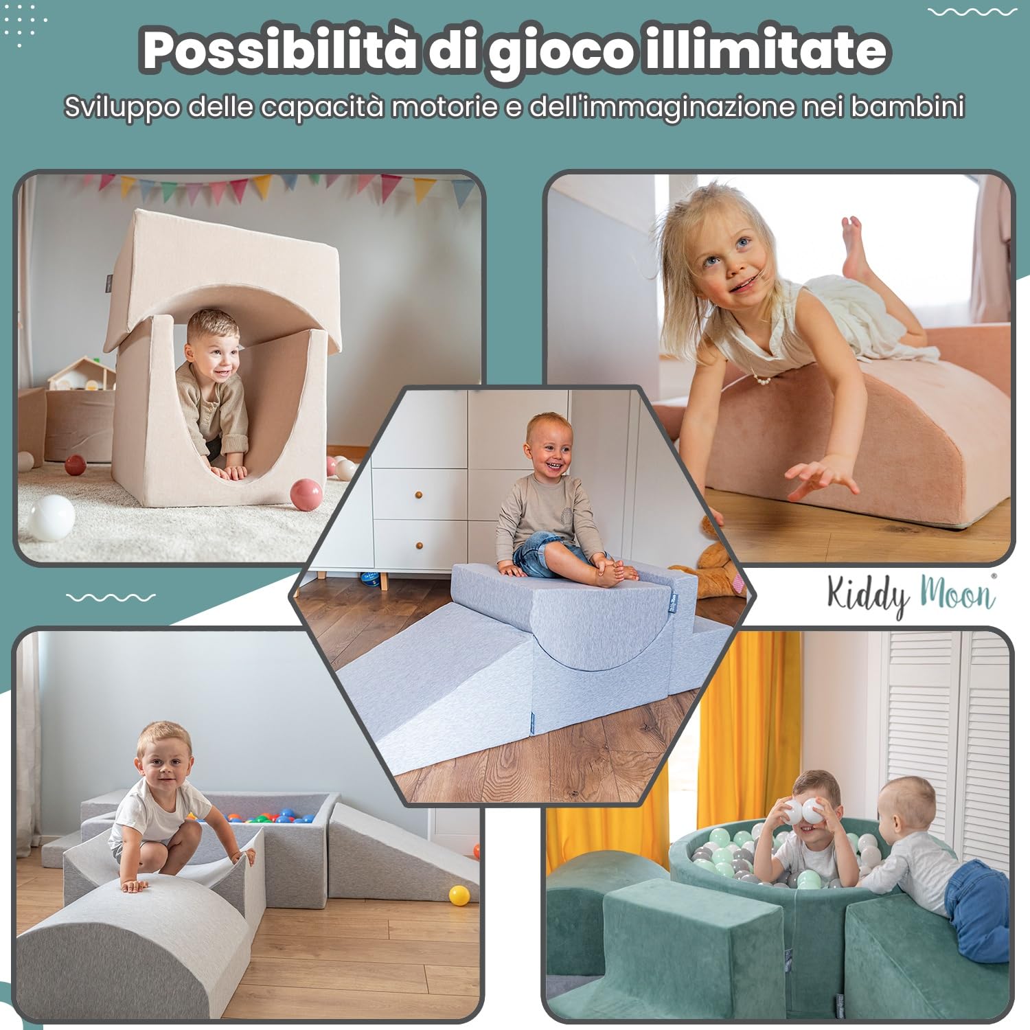 KiddyMoon Area di Gioco in Schiuma con Quadrato Piscina di Palline (200 Palline) per Bambini, Rosa:Rosa Chiaro/Perla/Trasparente