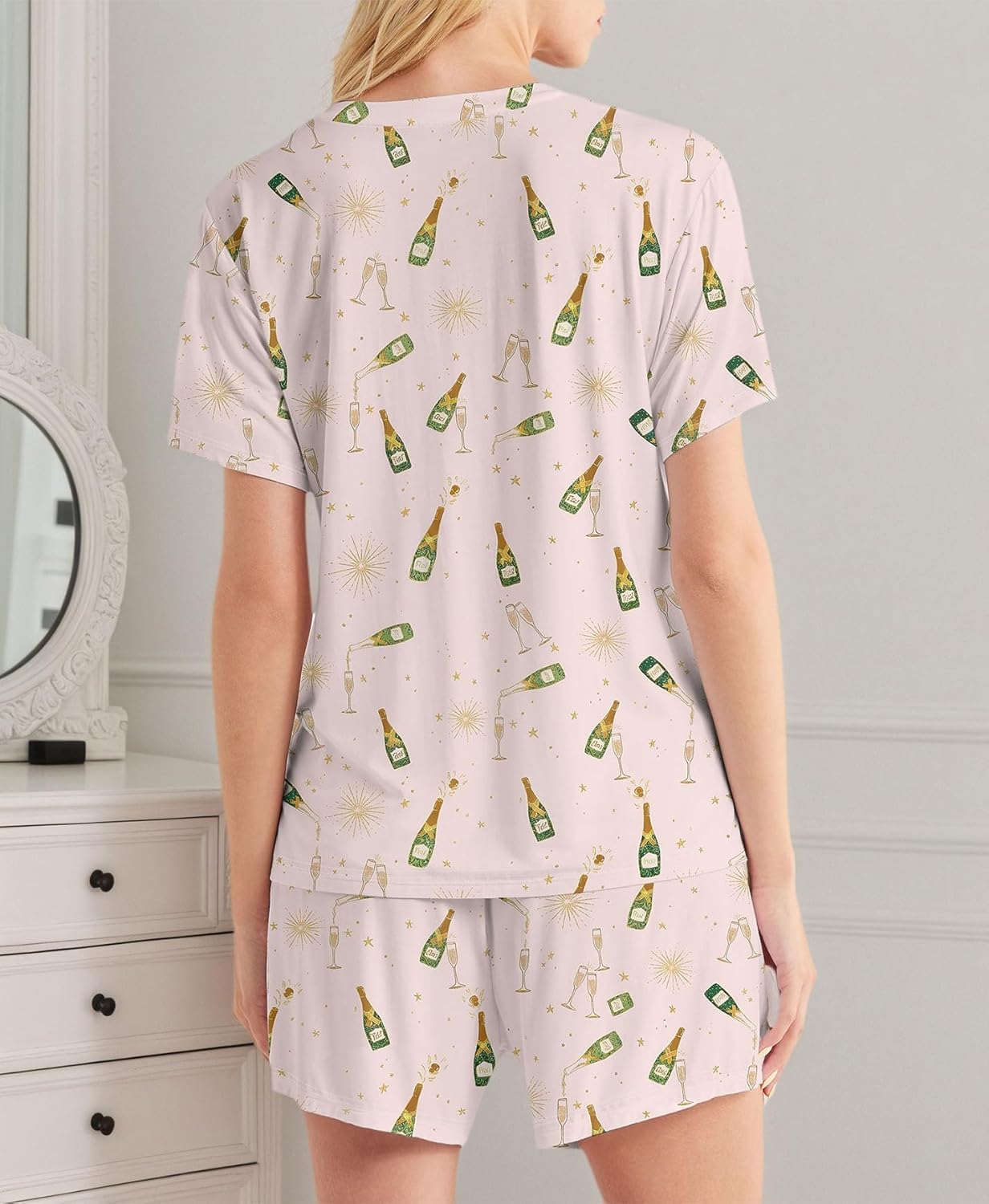 Womens Pajama Sets Cute Pajamas for Women Set Graphic Printed V Neck Summer Sleepwear Pjs Lounge Set - Image 2