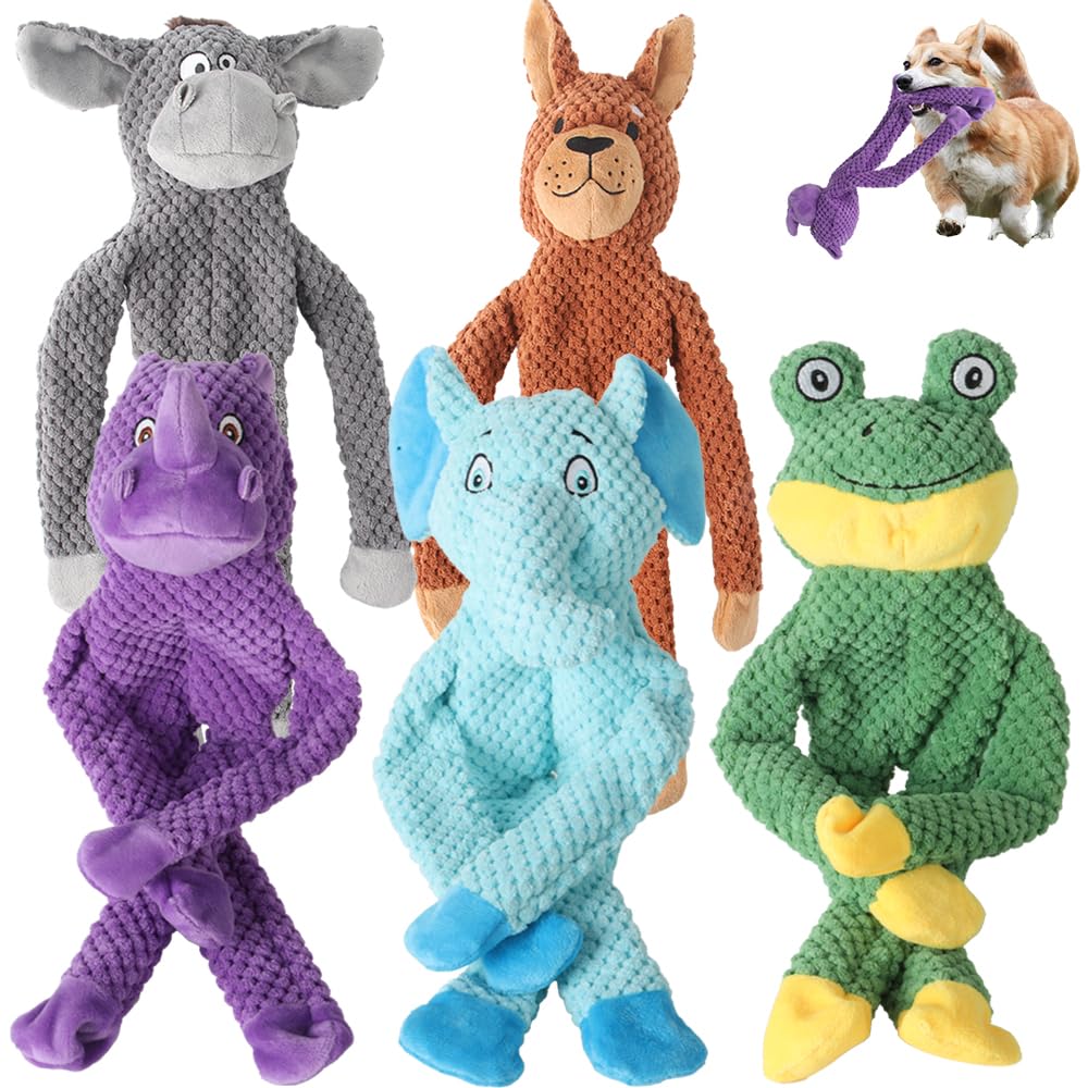 PELTEFLU Dog Squeak Toys for Small, Medium & Large Dogs, Durable Chew Toy for Teething and Chewing, Tough Interactive Puppy Toy, 5-Pack, for Dogs