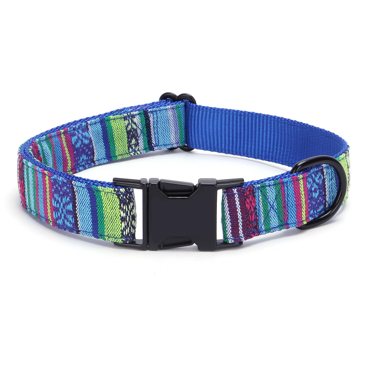 haoyueer Mehrfarbiges gestreiftes Hundehalsband, weich, verstellbar, mit Metallschnalle für kleine, mittelgroße und große Hunde, perfektes Haustierhalsband, Geschenk (S, Blau)