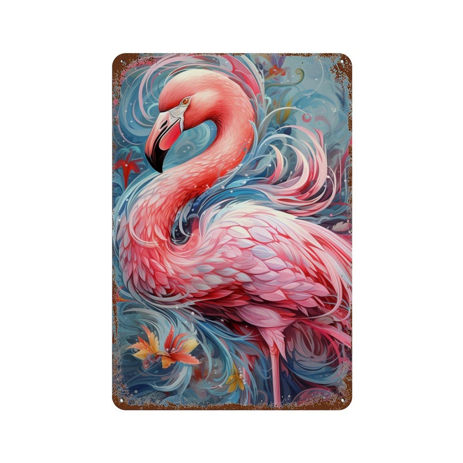 Flamingo Art Print Retro Metal Sign 11.8"x7.9", Novelty Wall Decor for Farmhouse, Kitchen And Entryway Decor