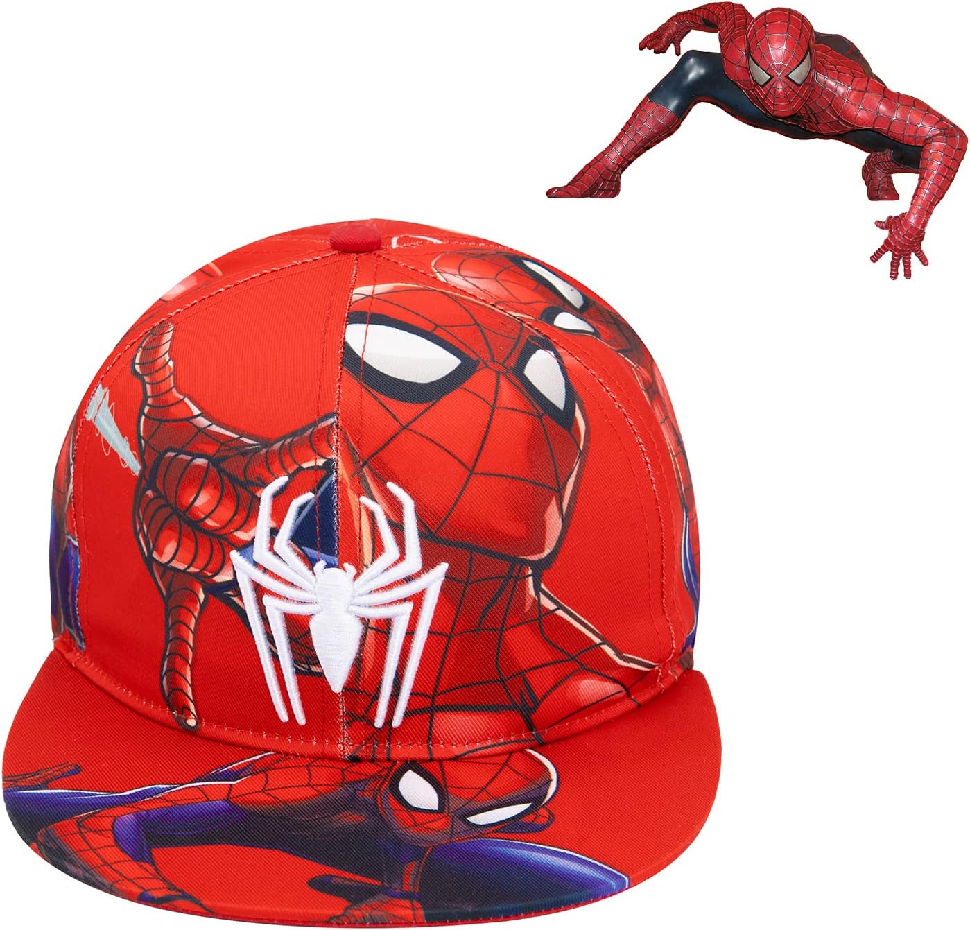Marvel Comics Mens Spiderman Character Costume Embroidered/Printed Snapback Flatbrim Baseball Cap Hat - Image 2
