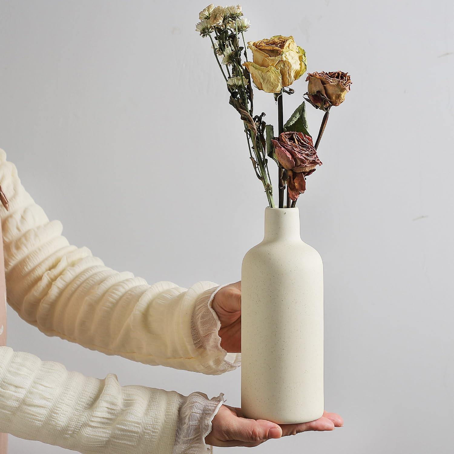 CEMABT Beige Ceramic Vase Set - 4 Small Unique Flower Vases for Centerpieces, Decorative Modern Vases for Home Decor