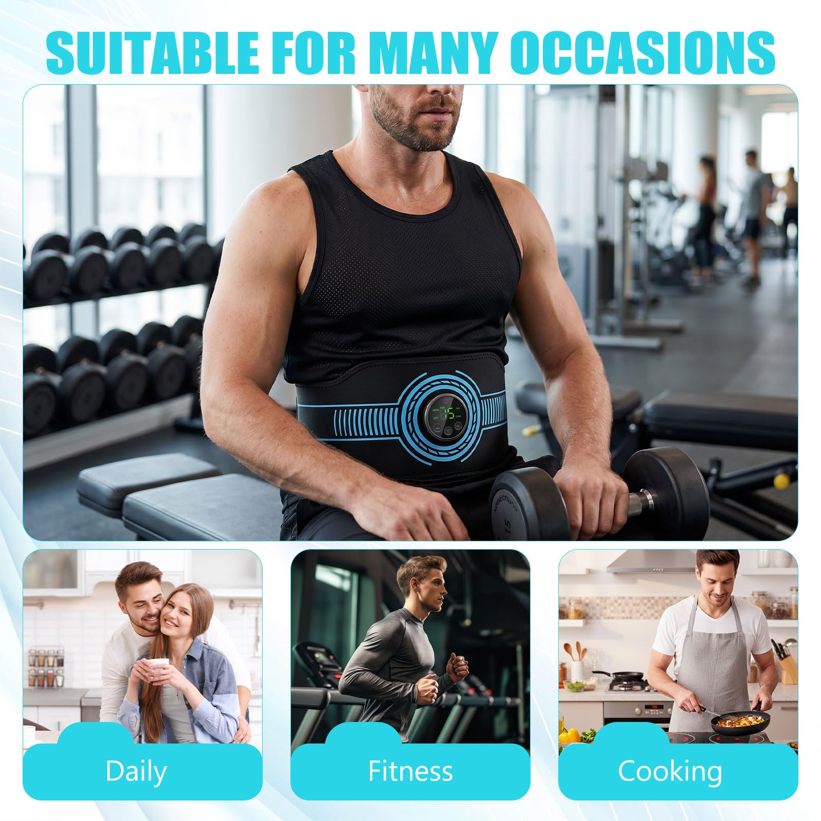 EMS Electroestimulador Abdominal, Abdominales Electroestimulacion, con 10 Modos y 39 Niveles de Intensidad, Electroestimulador Muscular Recargable Por USB, Apto Tanto para Hombres Como para Mujeres