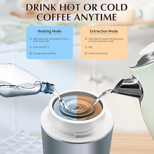 Miniatura 4 de Máquina de café espresso portátil 3 en 1 para viajes y campamentos, cafetera portátil de 20 bares con pantalla LED USB-C, cafetera para automóvil,