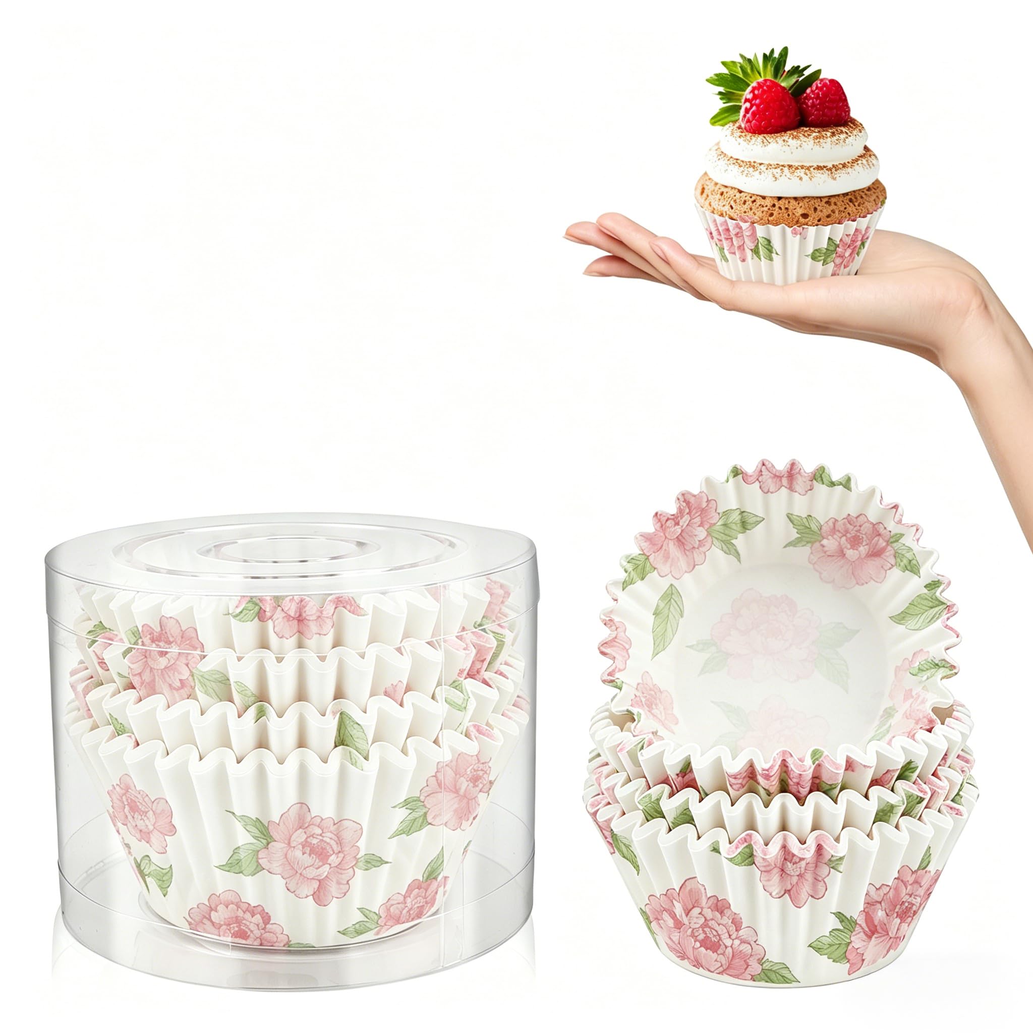 Kiopdse Peonies Cupcake Cases,100 pcs Muffin Cases,Cupcake Wrappers,Paper Cupcake Liners,Paper Muffin Cupcake Liners,Muffin Baking Cups,Paper Baking Cups,Cupcake Papers,Standard Size 2x1.25inch