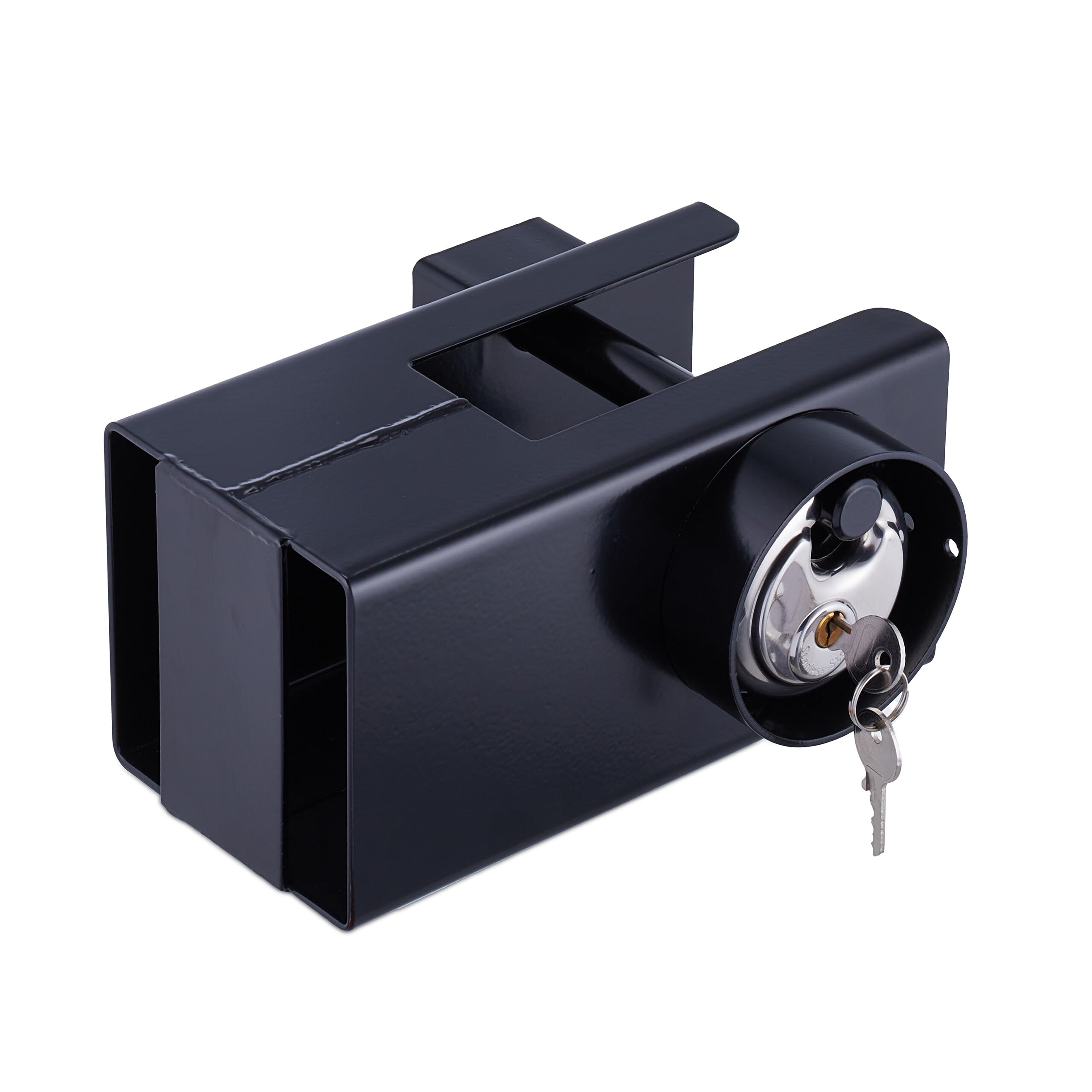 Relaxdays Candado Remolque con Cerradura de Disco, Protección Antirrobo, para Enganches Comunes, con 2 Llaves, Negro