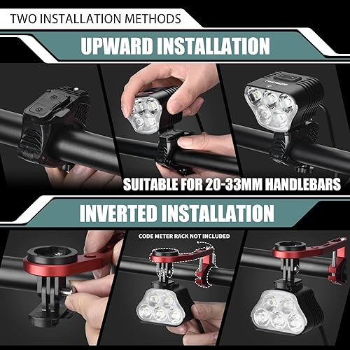 Miniatura 7 de Luz de bicicleta de montaña salida real máxima de 5000 lúmenes luces de bicicleta para conducción nocturna 13 modos batería recargable USB de 20000