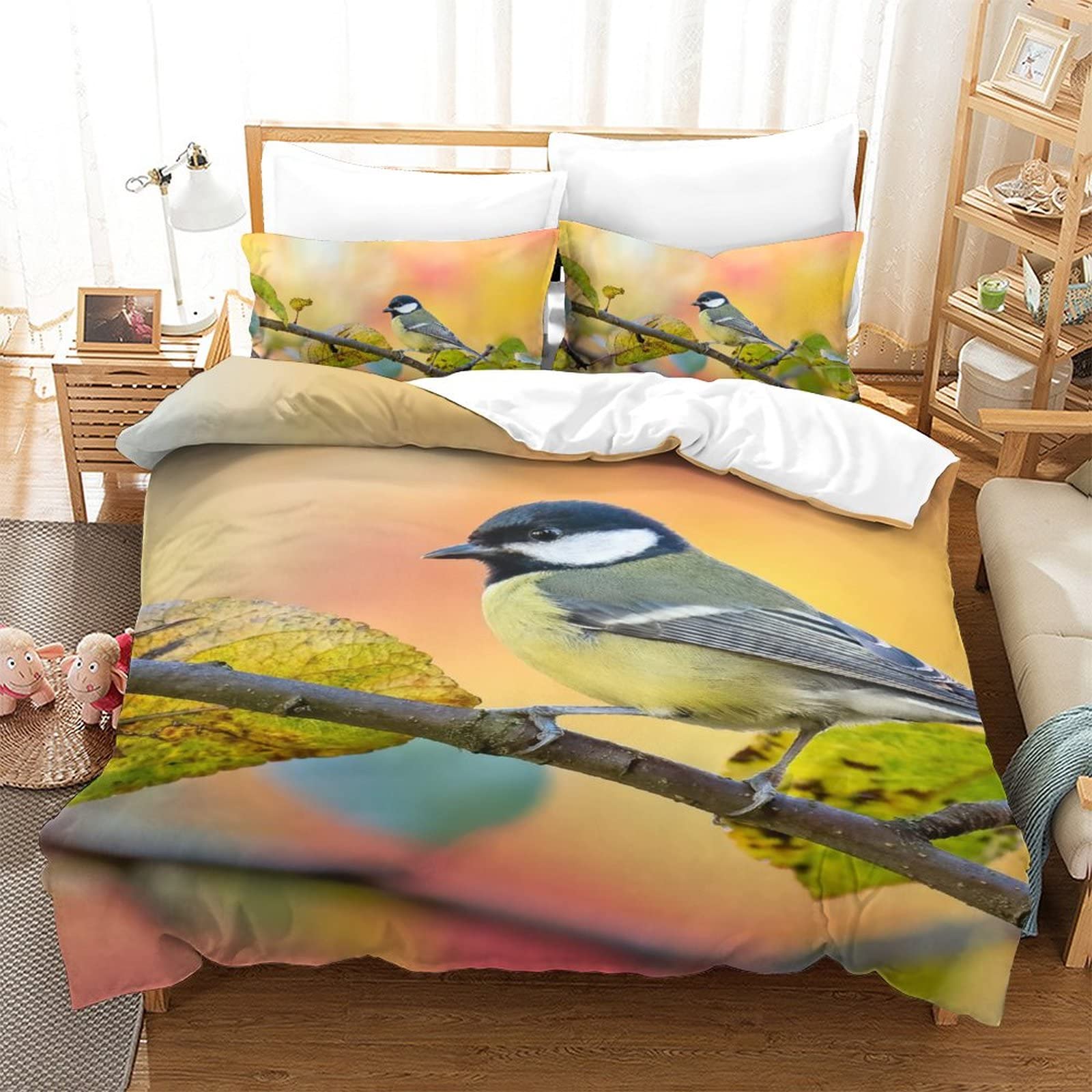 Housse de couette oiseau 3D pour chambre d'enfant et ado ensemble de lit super doux