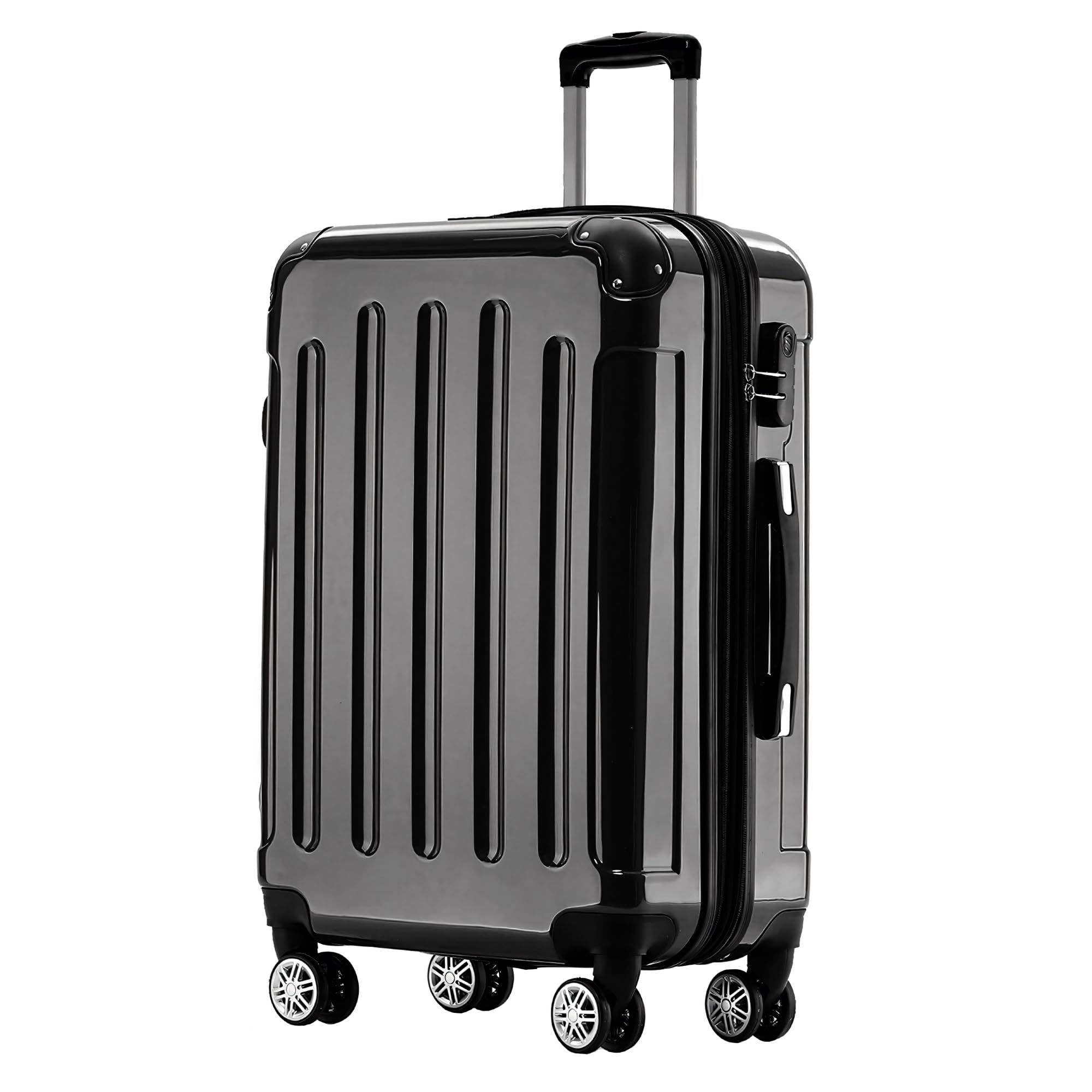 BEIBYE Hartschalen Koffer Trolley Rollkoffer Reisekoffer 4 Zwillingsrollen Polycabonat (Schwarz, Handgepäck 55cm-40L)