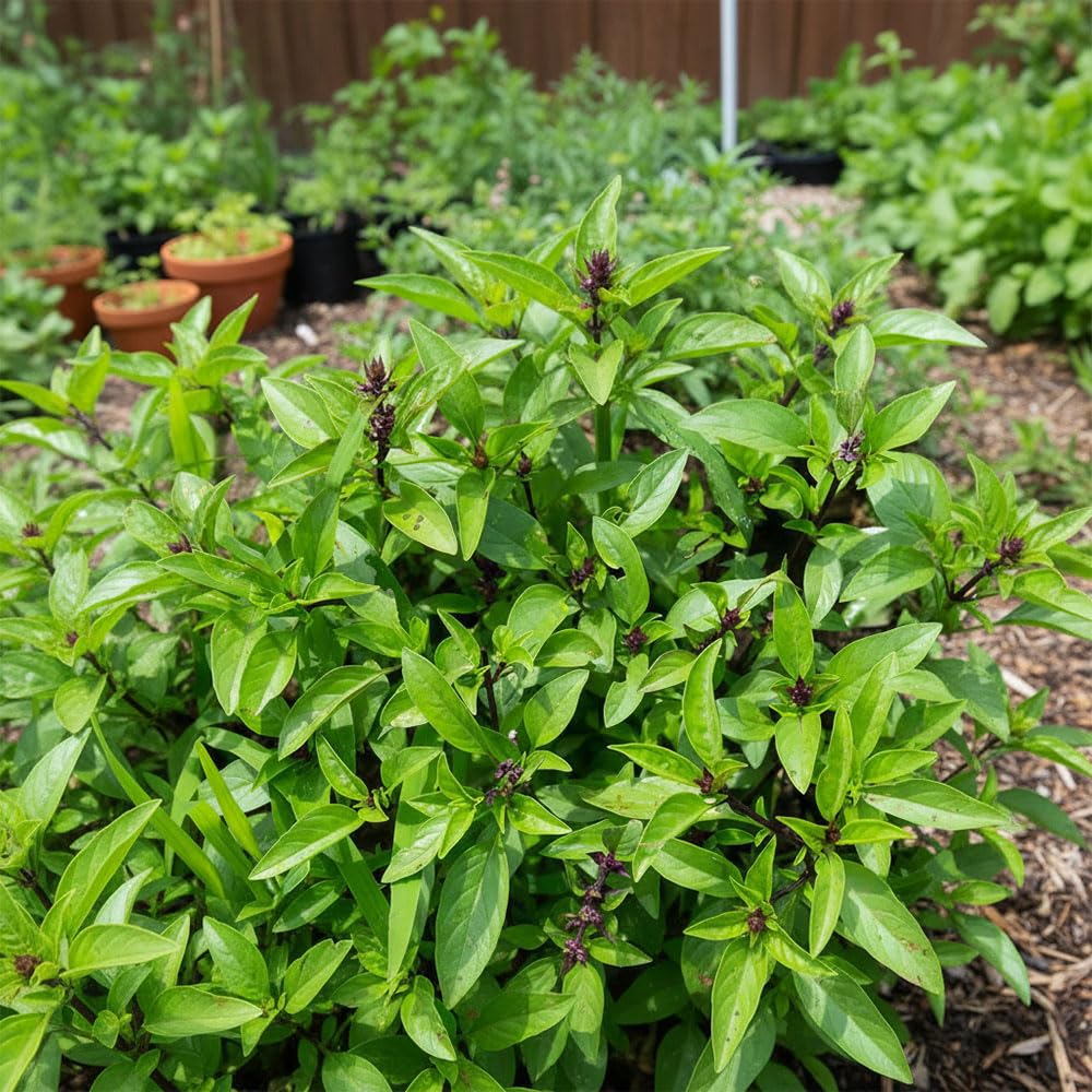 Basil Thai Siam Seeds (Ocimum Basilicum) – Aromatic Eastern Basil for Curries, Stir-Fries & Salads – Easy to Grow Italian Variety – Balcony, Pots & Garden Herb