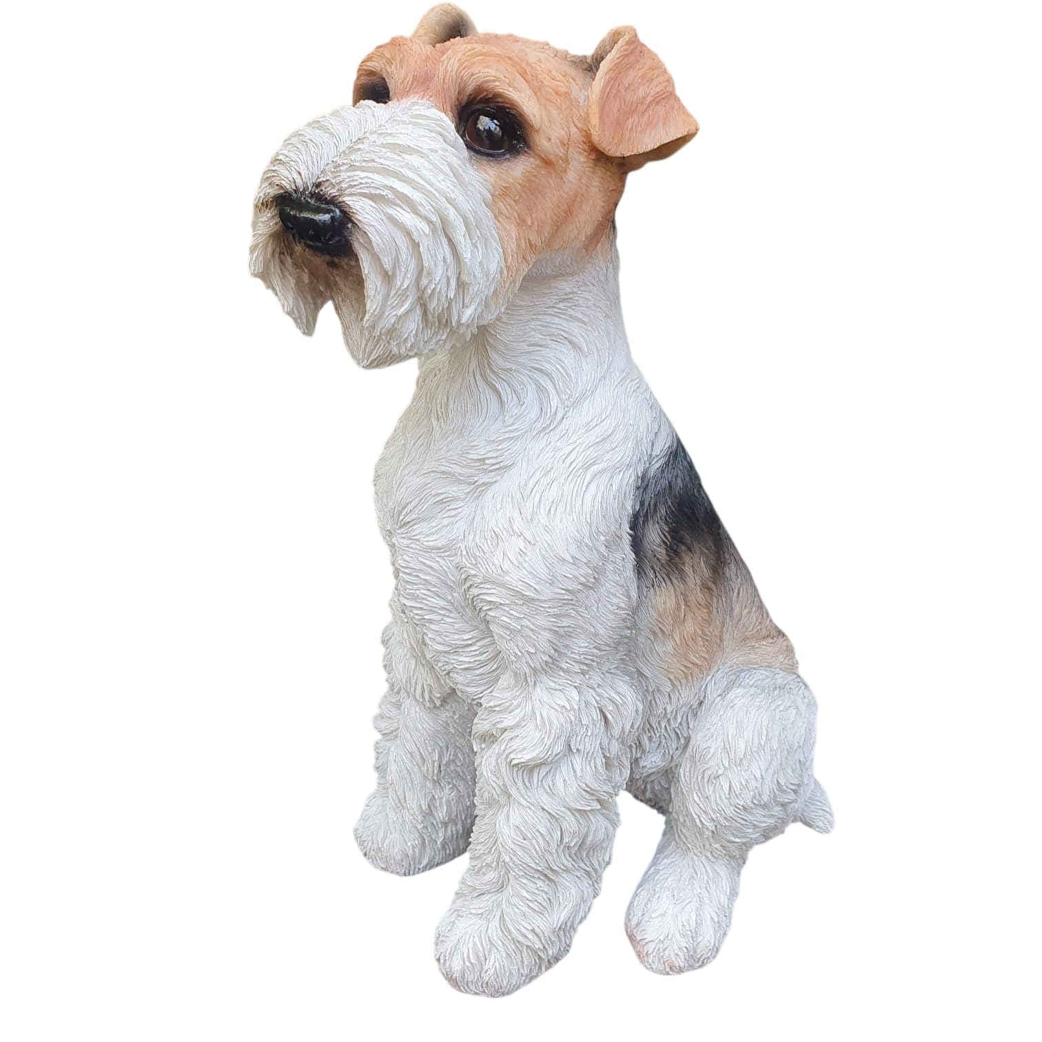 Statua da giardino per cani Foxterrier seduto 34 cm – Personaggio cane ricco di dettagli in resina – per esterni