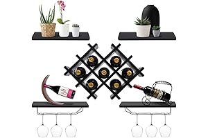 Giantex Wall Mounted 5 Tier Wooden Wine Rack with Glass Holder for Kitchen