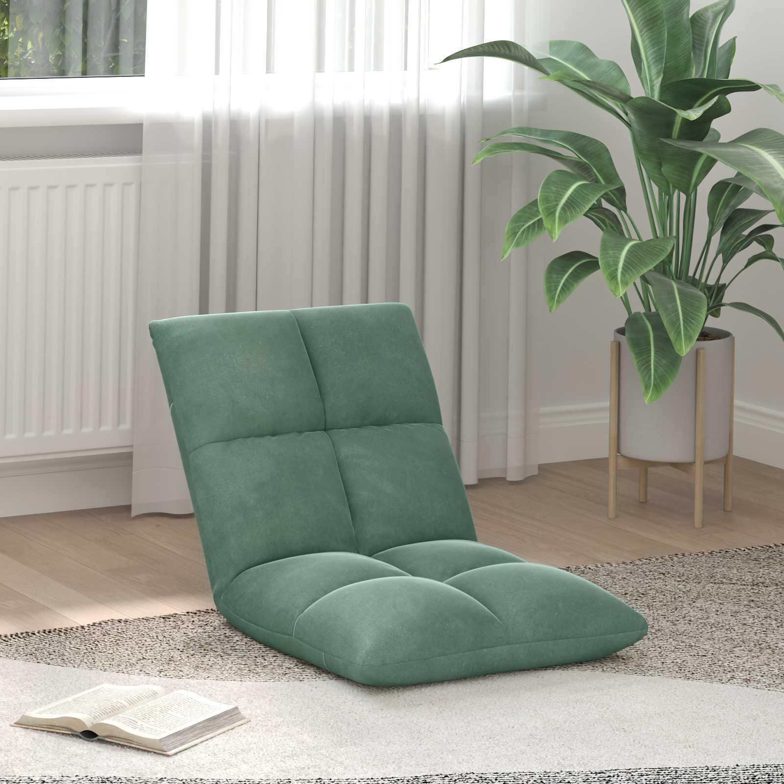 Krzesło podłogowe, zielone morze, aksamit, 50 x 61 x 57 cm, regulowane, z 5-stopniowym oparciem, składane, ergonomiczne, do czytania, jogi, biura, gier, zajmuje mało miejsca