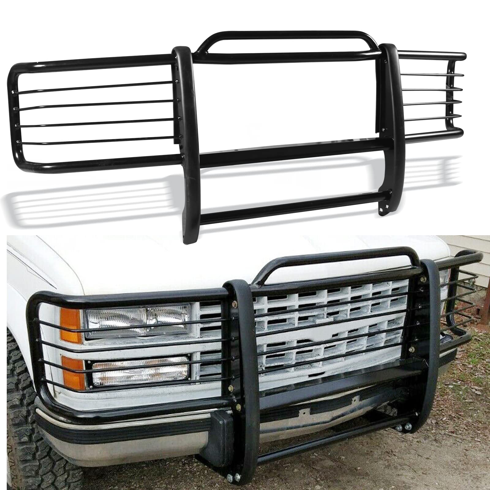 Brush Guard Grille Guard Fit for C/K Suburban 1500 2500 3500 1988-1998, fit for Blazer Jimmy Tahoe Yukon 1999-2007 Steel Front Bumper Protector Black