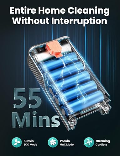 Miniatura 4 de Dzaki Aspiradora inalámbrica, aspiradora de palo con pantalla LED inteligente, 50 KPA 55 minutos aspiradoras para el hogar, potente succión,