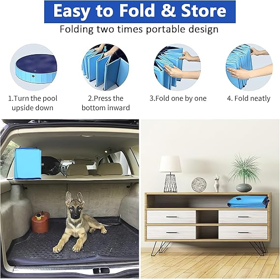 Small Paddling Pool for Dogs, 80cm Foldable Pet Swimming Pool for Puppy Cat Toddler, Portable Non-Slip Plastic Doggy Bathing Pool Bathtub for Garden Outdoor - Blue