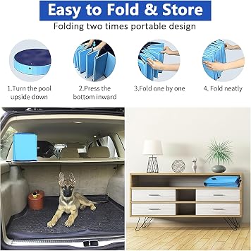 Small Paddling Pool for Dogs, 80cm Foldable Pet Swimming Pool for Puppy Cat Toddler, Portable Non-Slip Plastic Doggy Bathing Pool Bathtub for Garden Outdoor - Blue