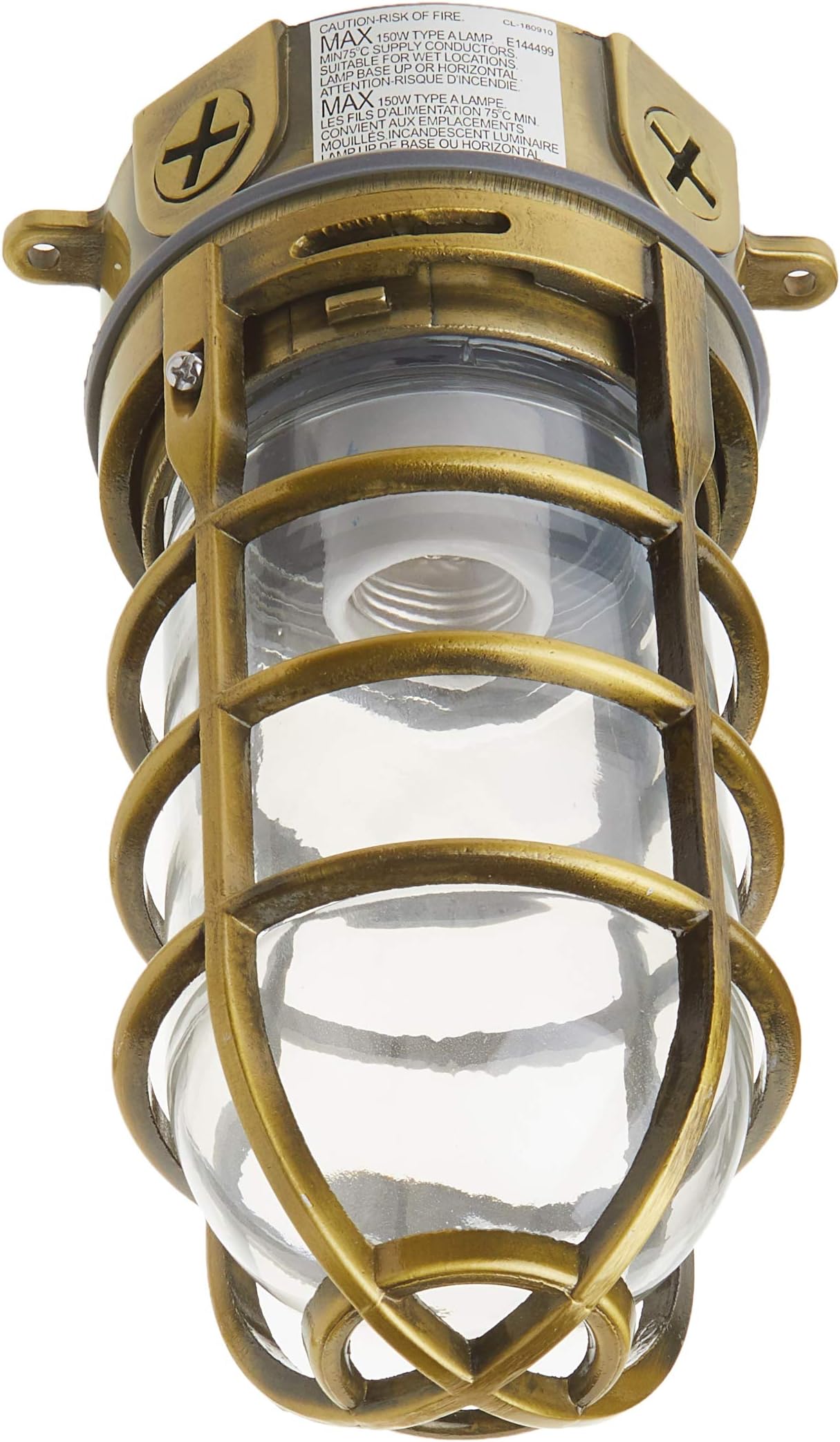 Woods L1706AB Vandal Resistant 150W Incandescent Security Light; Ceiling Mount; Antique Brass
