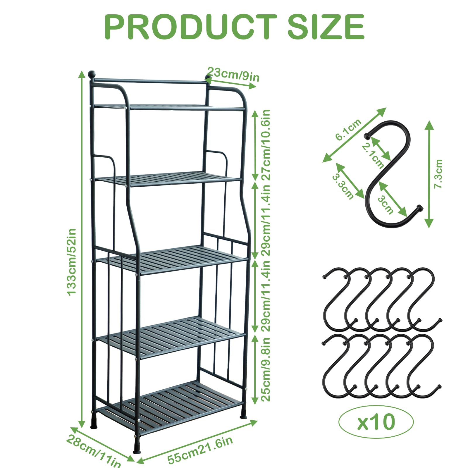Blumenregal Metall, 5 Tire Schwarz Pflanzenständer mit 10 Haken, Pflanzenregal Blumenständer Lagerregal Blumentreppe Pflanzentreppe Gartenregal Plant Stand für Indoor Outdoor Balkon Küche